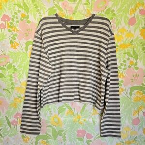Gray Striped Crop Top